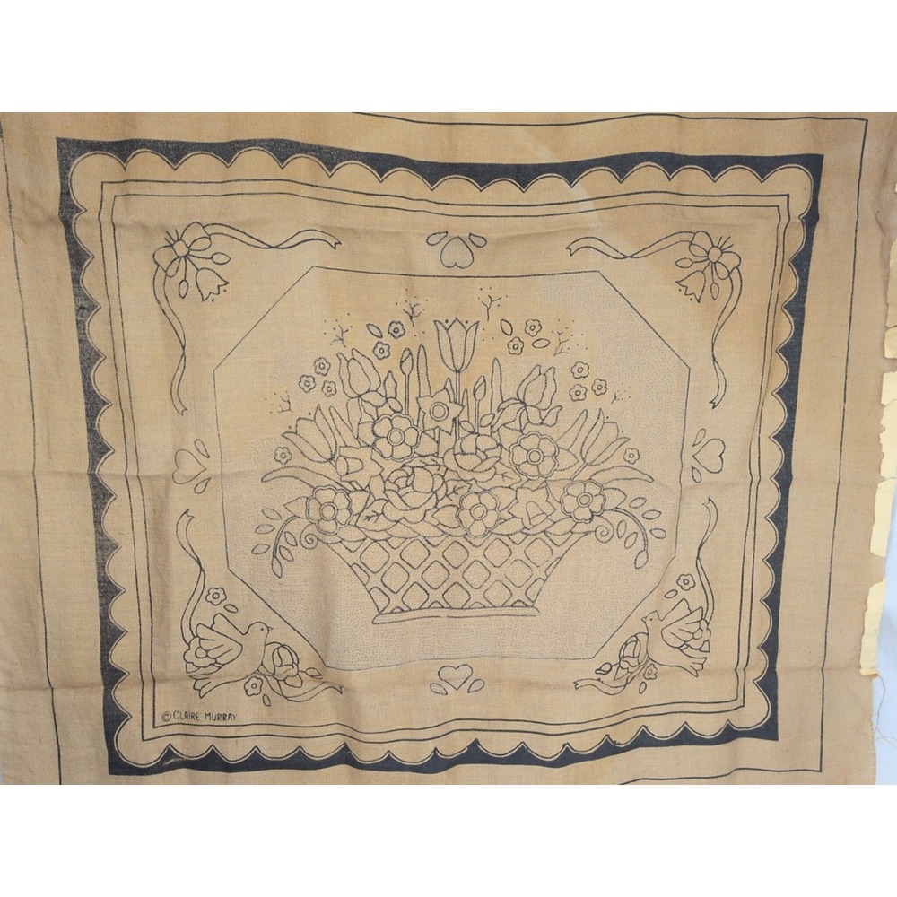 Vtg Claire Murray Hooked Rug Pattern  Large Floral Basket Doves 46" x 54"